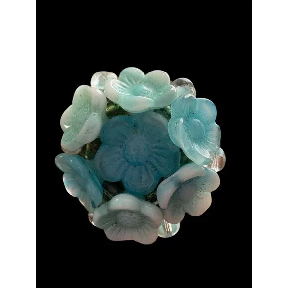 Vintage Germany Blue Glass Flower Cluster Clip On Earrings Mid Century - Picture 6 of 7